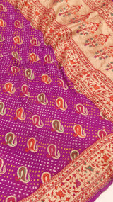 Handloom Pure Khaddi Georgette Bandhej Dupatta with Paithani Border