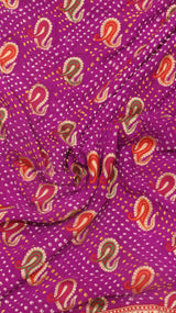 Handloom Pure Khaddi Georgette Bandhej Dupatta with Paithani Border