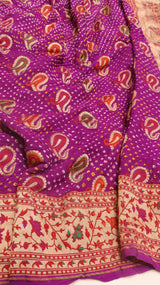Handloom Pure Khaddi Georgette Bandhej Dupatta with Paithani Border