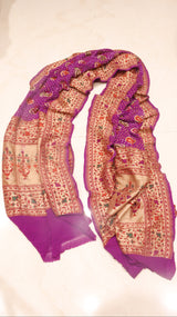 Handloom Pure Khaddi Georgette Bandhej Dupatta with Paithani Border