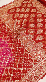 Handwoven Bandhej Khaddi Georgette Saree