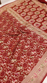 Traditional Pure Bandhej Khaddi Georgette Saree Shikargah Style