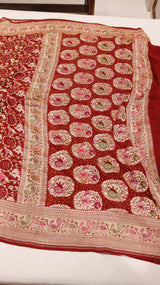 Traditional Pure Bandhej Khaddi Georgette Saree Shikargah Style