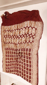 Handwoven Maroon Bandhej Khaddi Geogette Saree