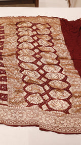 Handwoven Maroon Bandhej Khaddi Geogette Saree