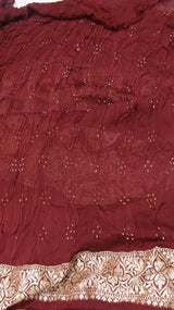 Handwoven Maroon Bandhej Khaddi Geogette Saree