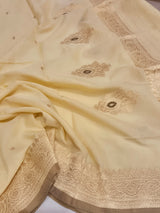 Handloom Moonga Silk Dupatta - Cream with Olive Border