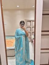 Handloom Pure Khaddi Georgette Saree in Beach Blue