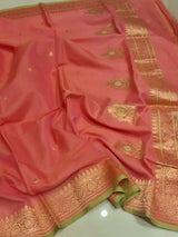 Handloom Moonga Silk Dupatta - Candy Pink with Parrot Green Border