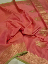 Handloom Moonga Silk Dupatta - Candy Pink with Parrot Green Border