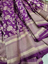 Handloom Pure Katan Silk Saree In Brinjal Purple