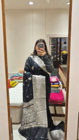 Black Banarasi Saree with Silver Zari Weaving