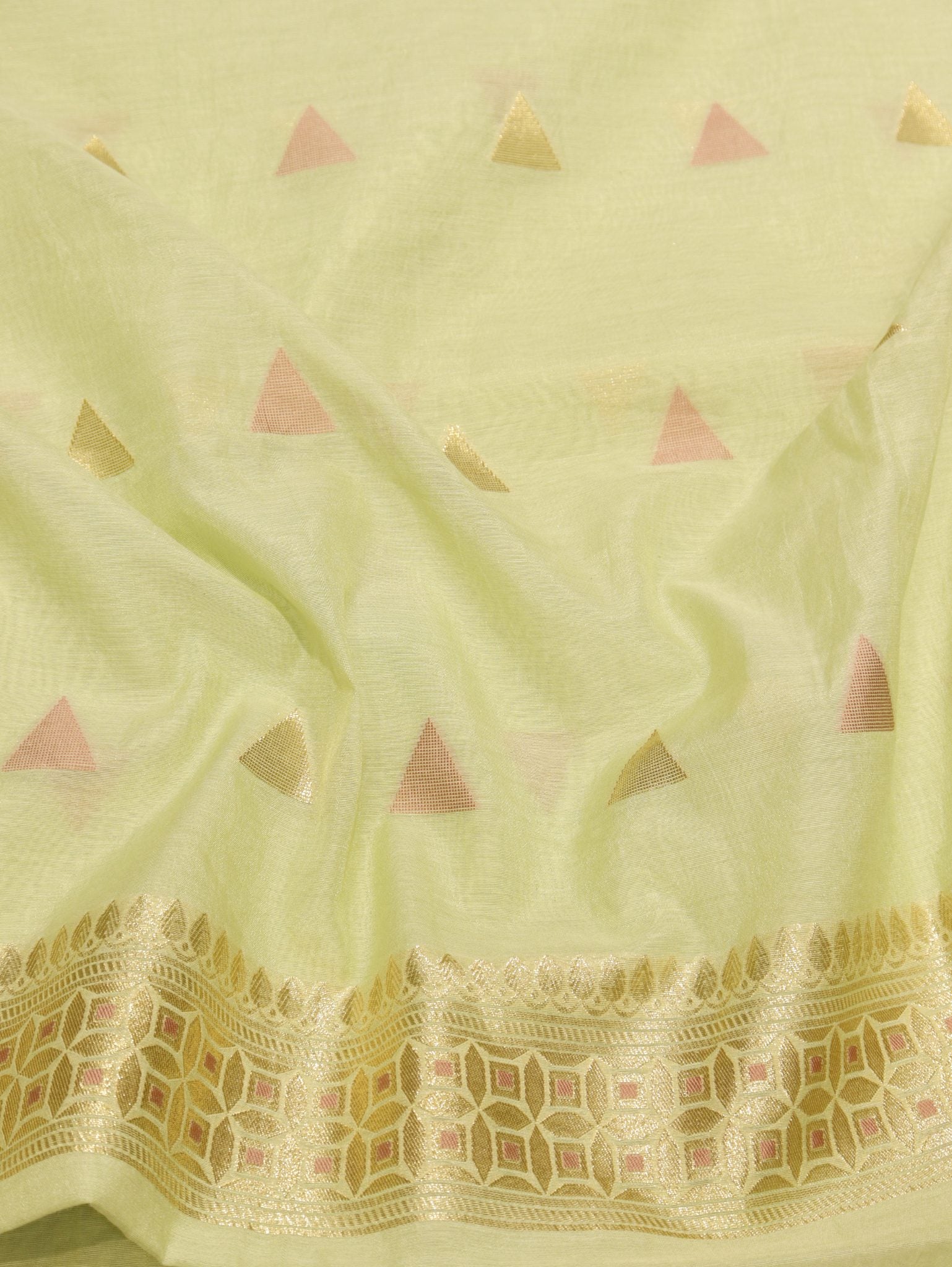 Green Katan Silk Banarasi suit neckline detail – Hikayat Banaras