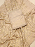 Coffee Brown Katan Silk Banarasi suit front drape view – Hikayat Banaras