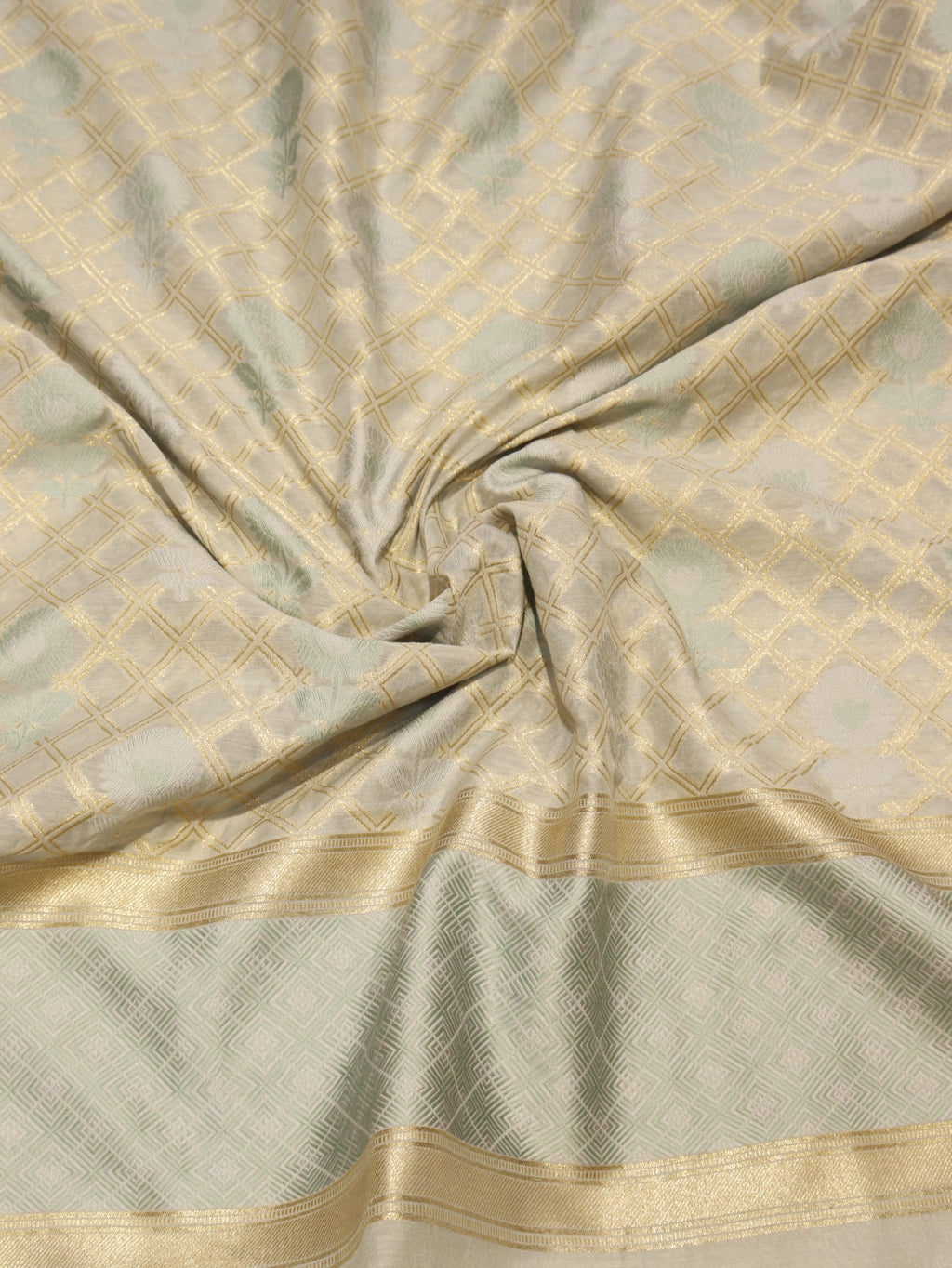 Pastel Powder Blue Katan Silk Banarasi suit sleeve detail – Hikayat Banaras