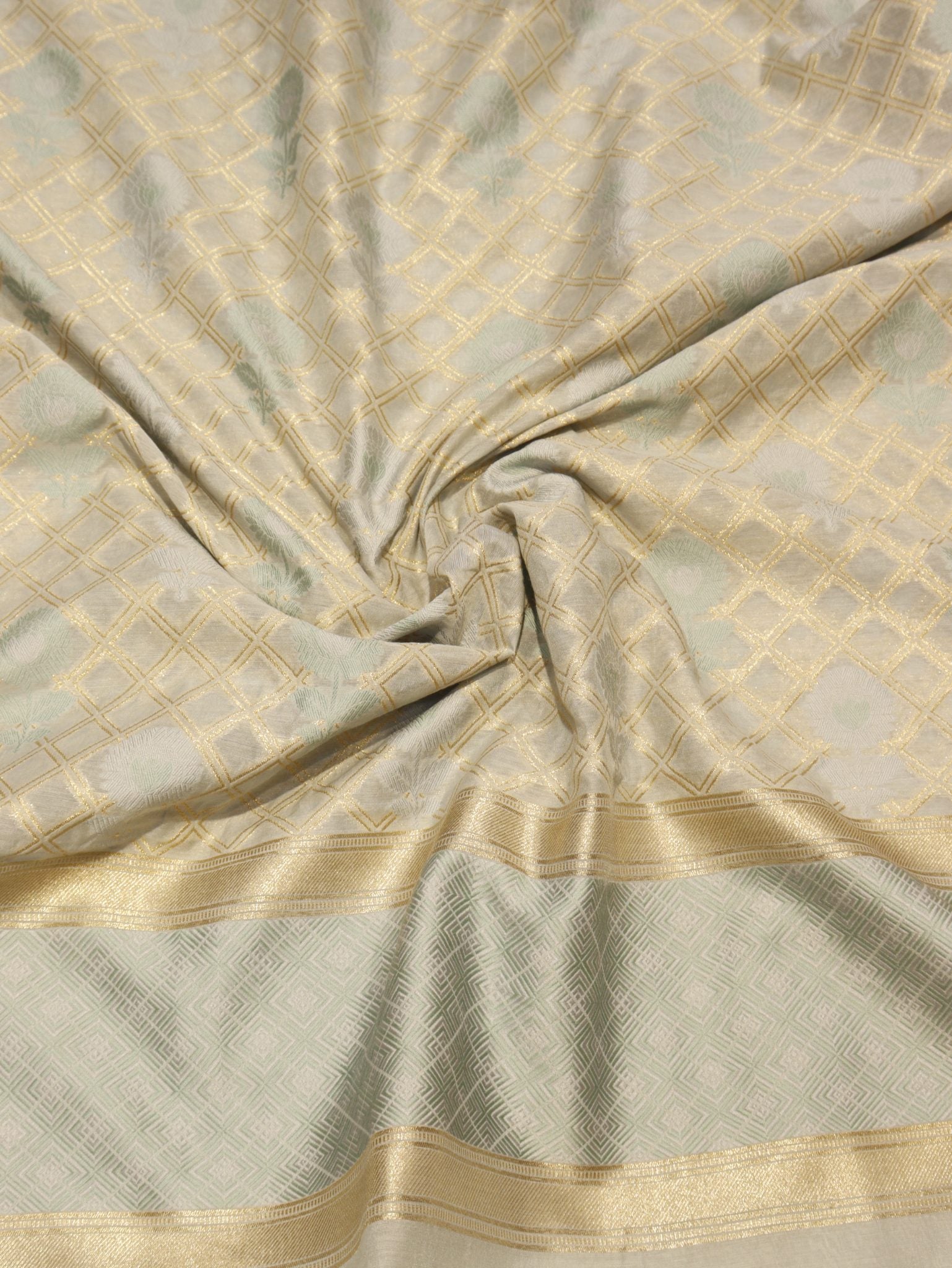 Pastel Powder Blue Katan Silk Banarasi suit sleeve detail – Hikayat Banaras