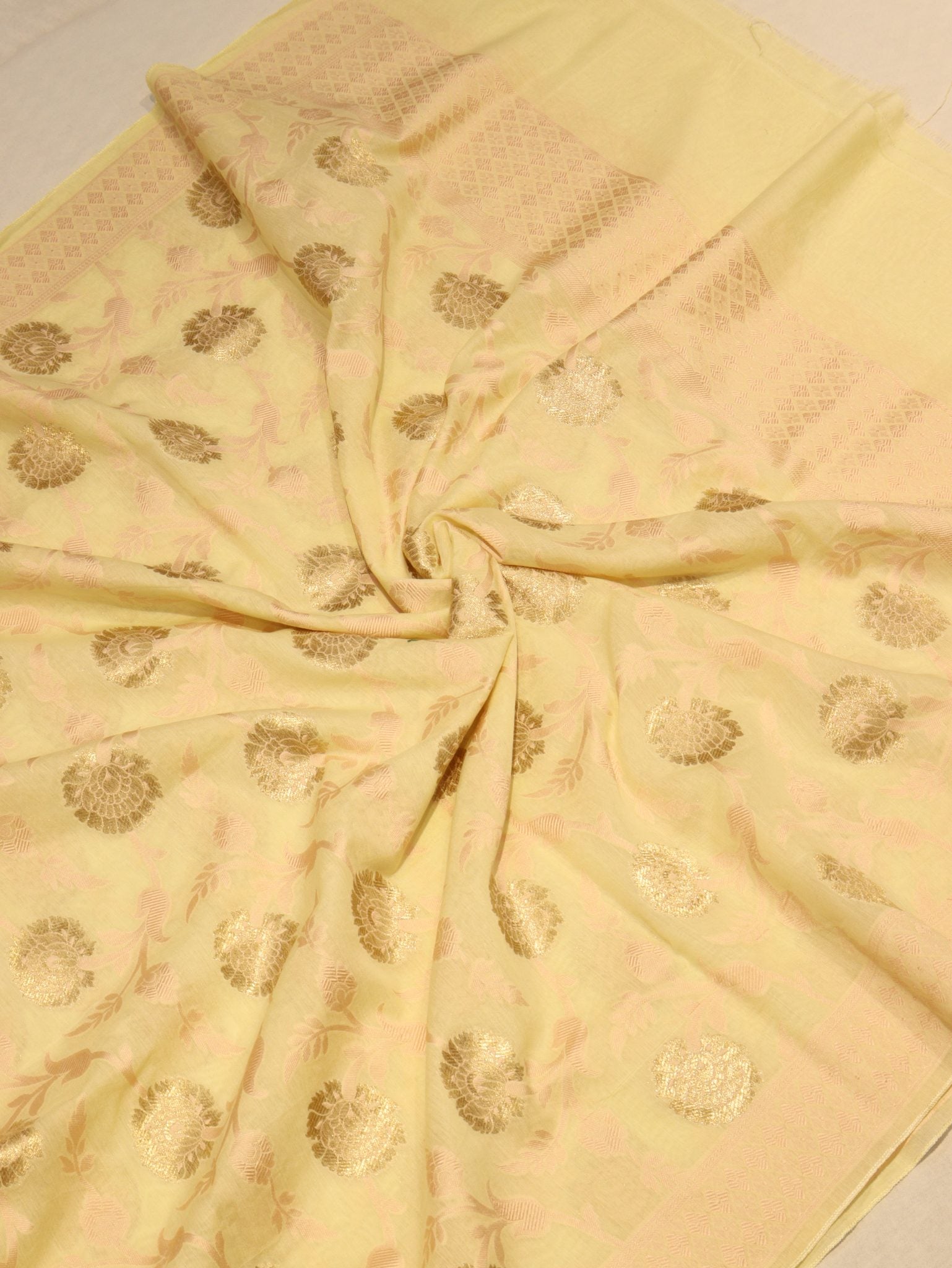 Yellow Katan Silk Banarasi suit sleeve detail – Hikayat Banaras