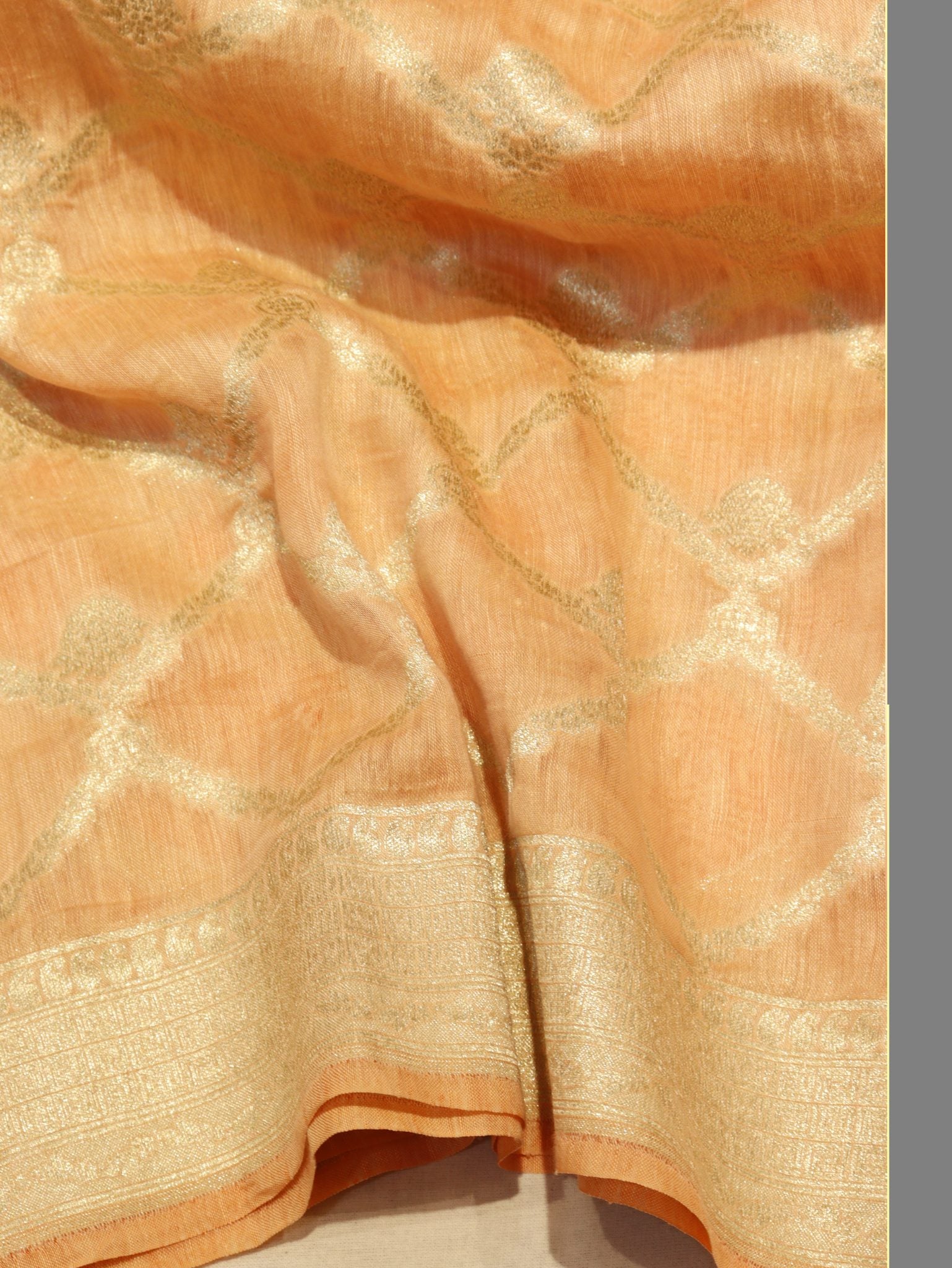 Orange Katan Silk Banarasi saree border closeup – Hikayat Banaras