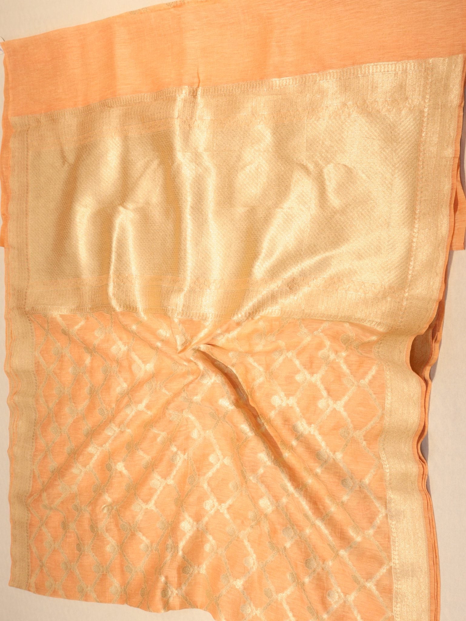 Orange Katan Silk Banarasi saree zari work detail – Hikayat Banaras