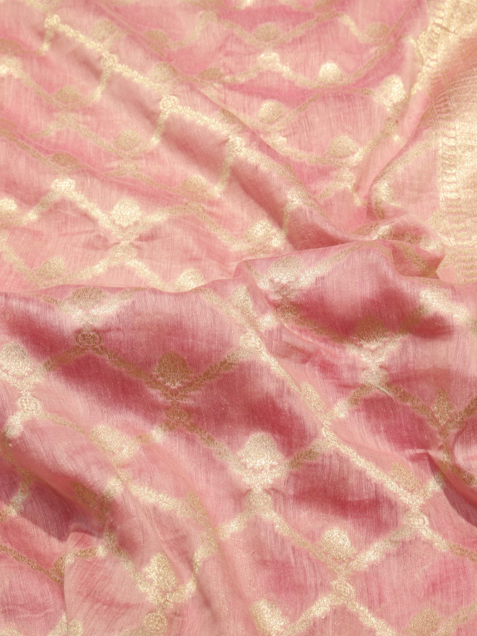 Pink Katan Silk Banarasi saree border closeup – Hikayat Banaras