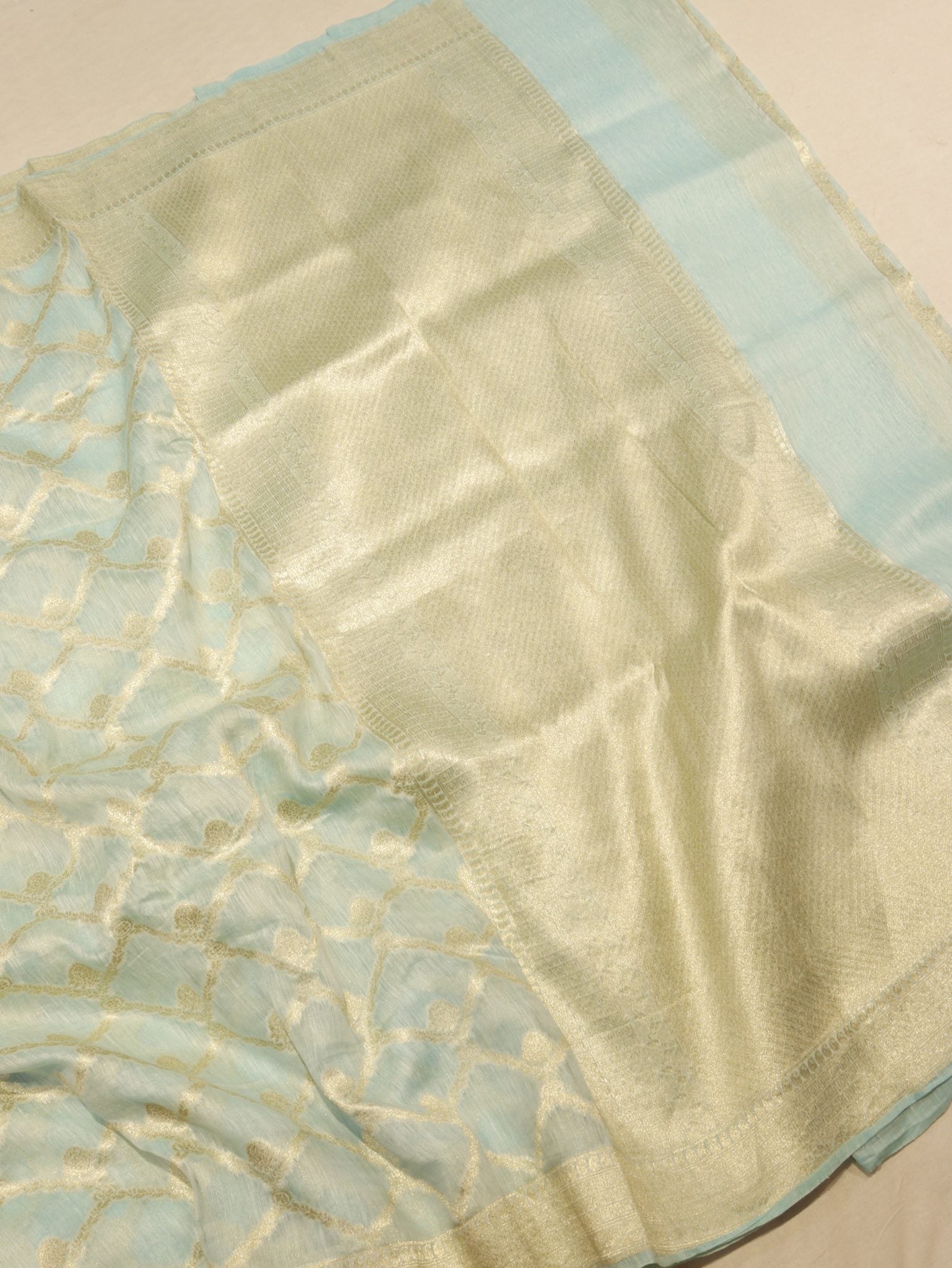 Soft Blue Katan Silk Banarasi saree pallu detail – Hikayat Banaras