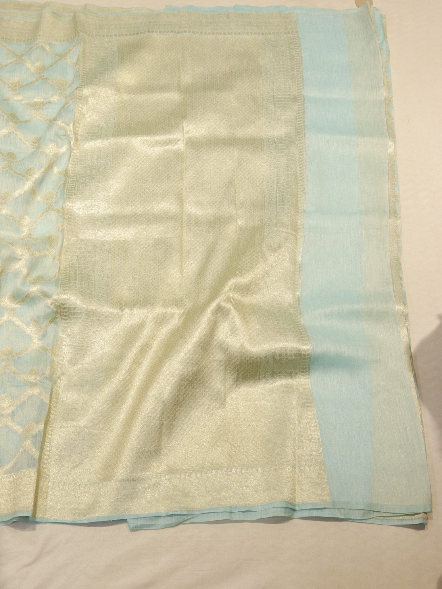 Soft Blue Katan Silk Banarasi saree full spread – Hikayat Banaras
