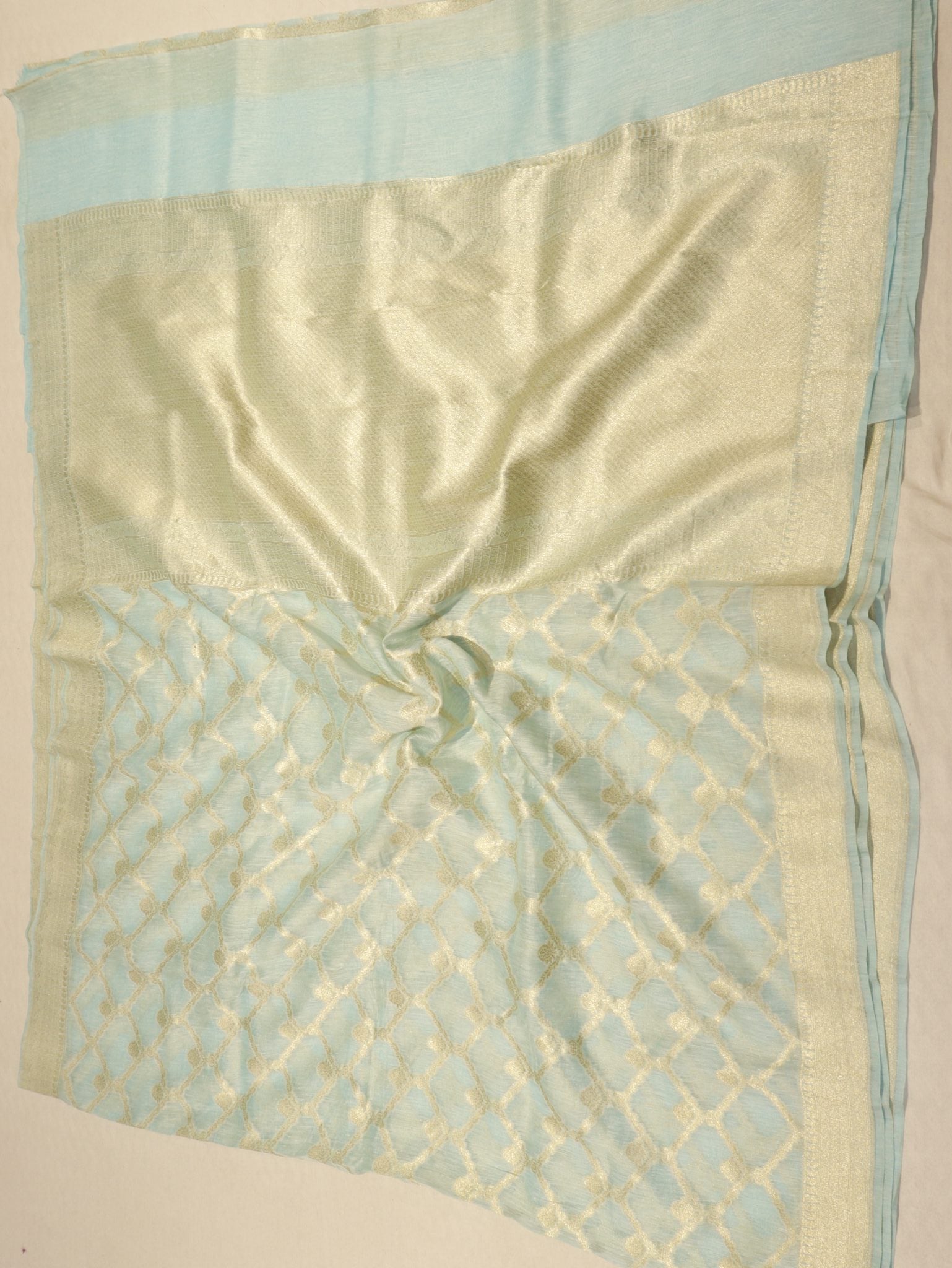 Soft Blue Katan Silk Banarasi saree zari work detail – Hikayat Banaras