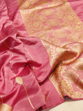 Pink Soft Katan Banarasi saree front drape view – Hikayat Banaras