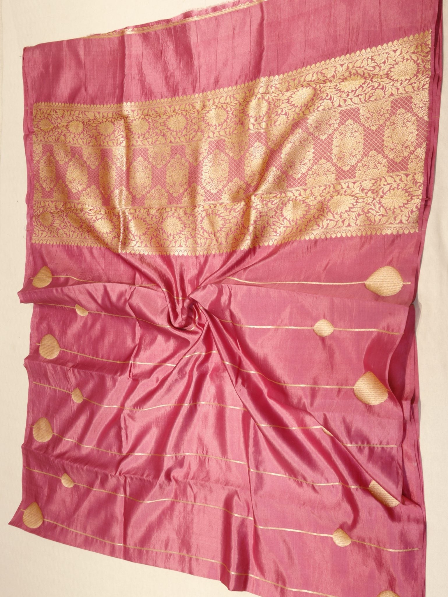 Pink Soft Katan Banarasi saree zari work detail – Hikayat Banaras