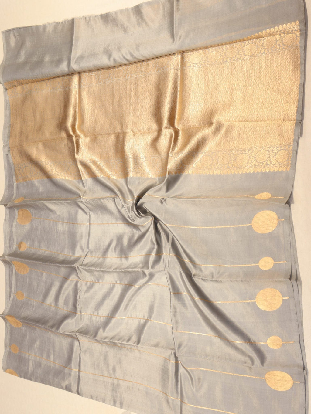 Grey Soft Katan Banarasi saree zari work detail – Hikayat Banaras