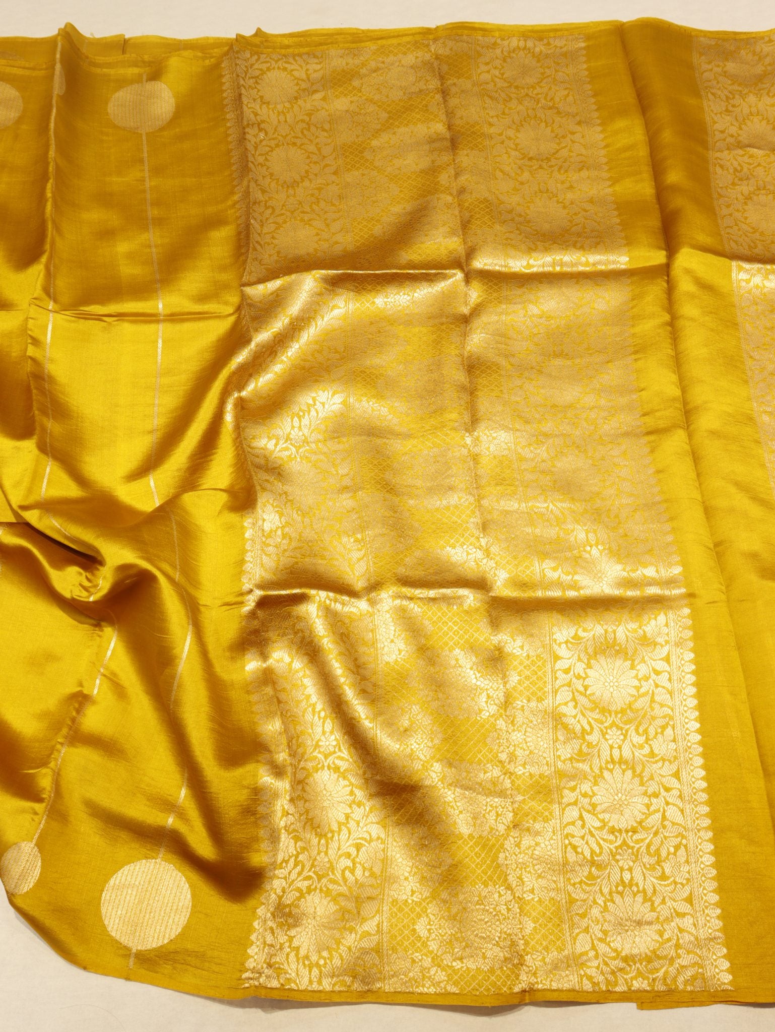 Yellow Soft Katan Banarasi saree blouse piece – Hikayat Banaras