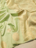 Green Soft Katan Banarasi saree front drape view – Hikayat Banaras