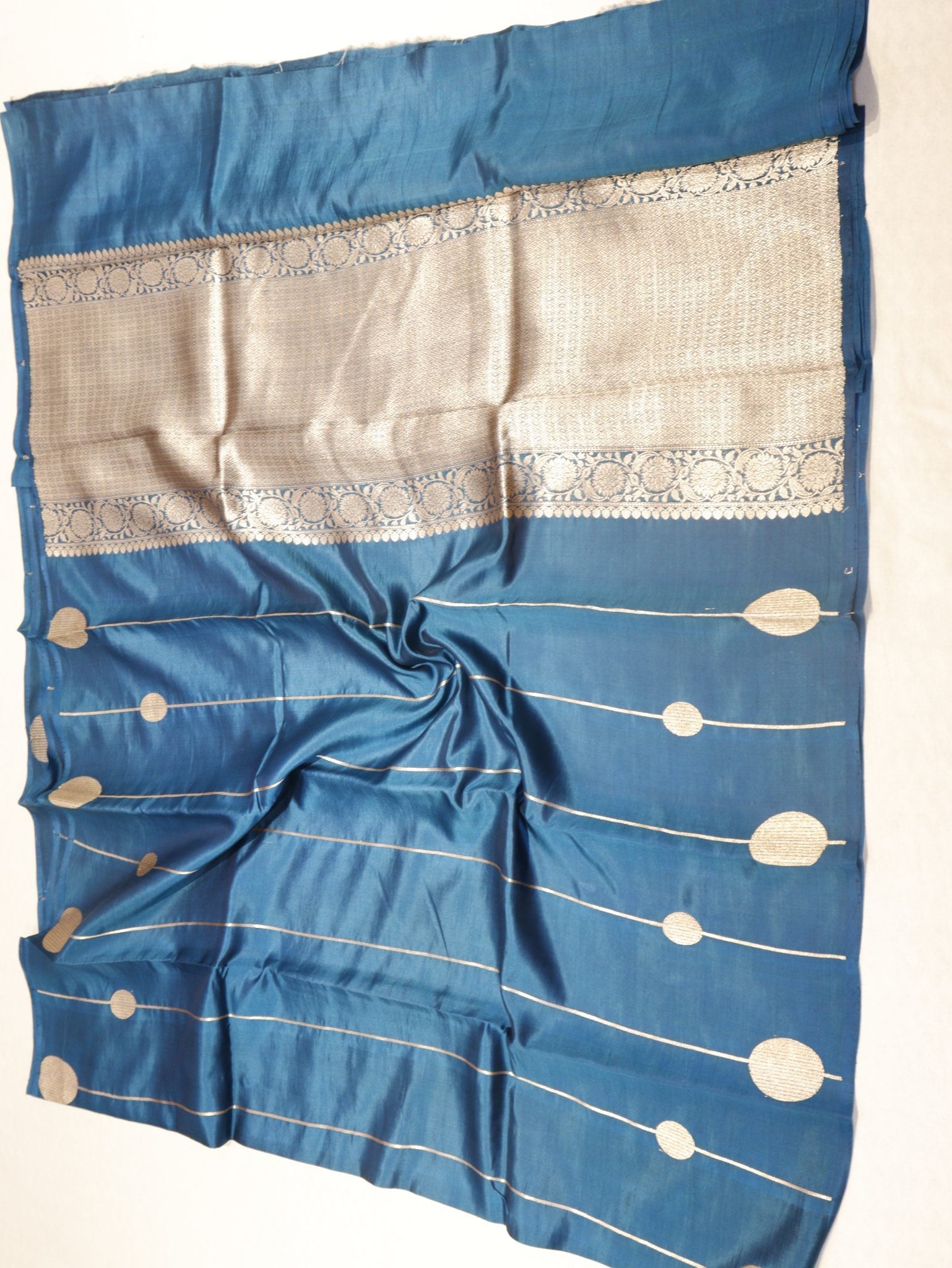 Peacock Blue Soft Katan Banarasi saree zari work detail – Hikayat Banaras