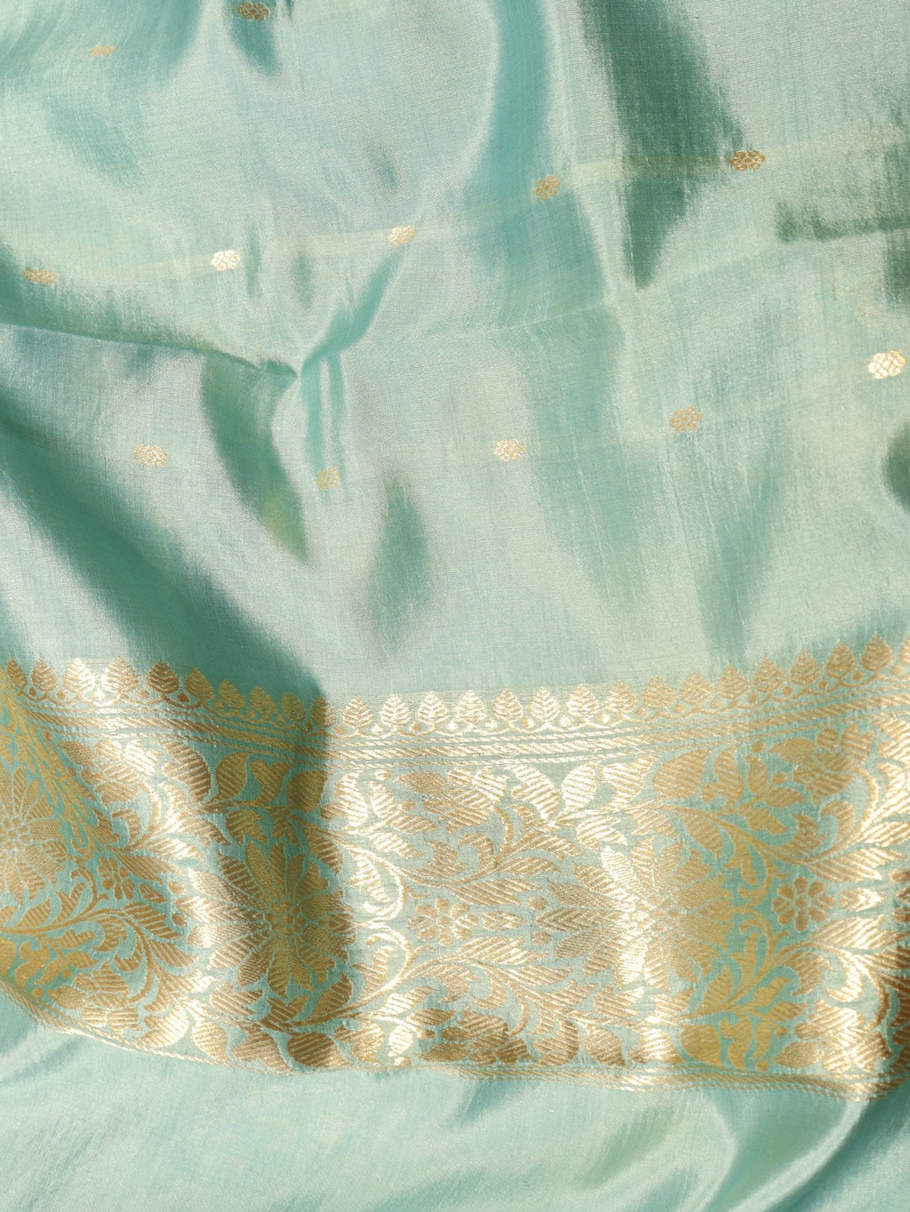 Powder Blue Soft Katan Banarasi saree texture detail – Hikayat Banaras