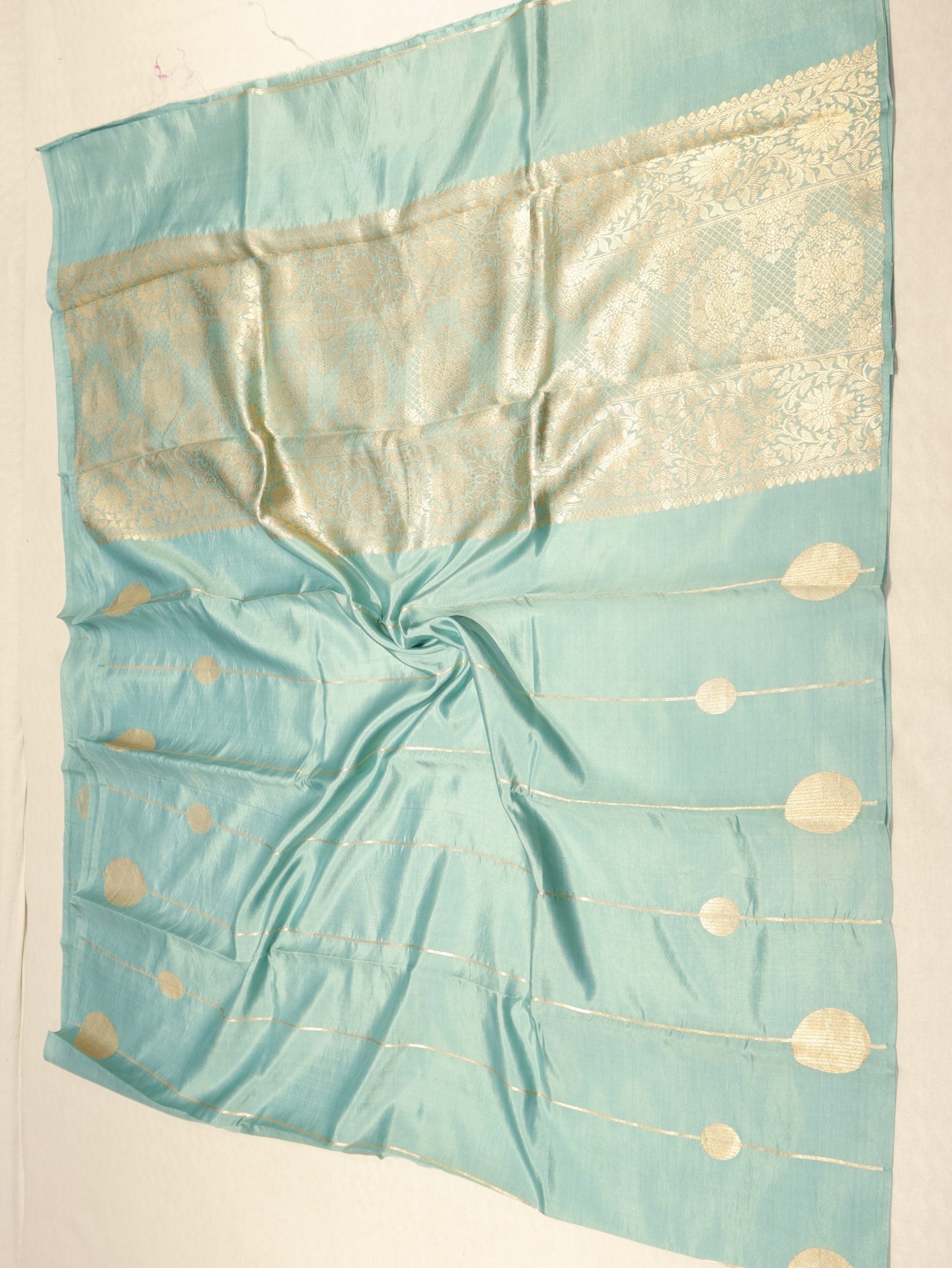 Powder Blue Soft Katan Banarasi saree zari work detail – Hikayat Banaras