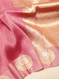Pink Kora Silk Banarasi saree front drape view – Hikayat Banaras