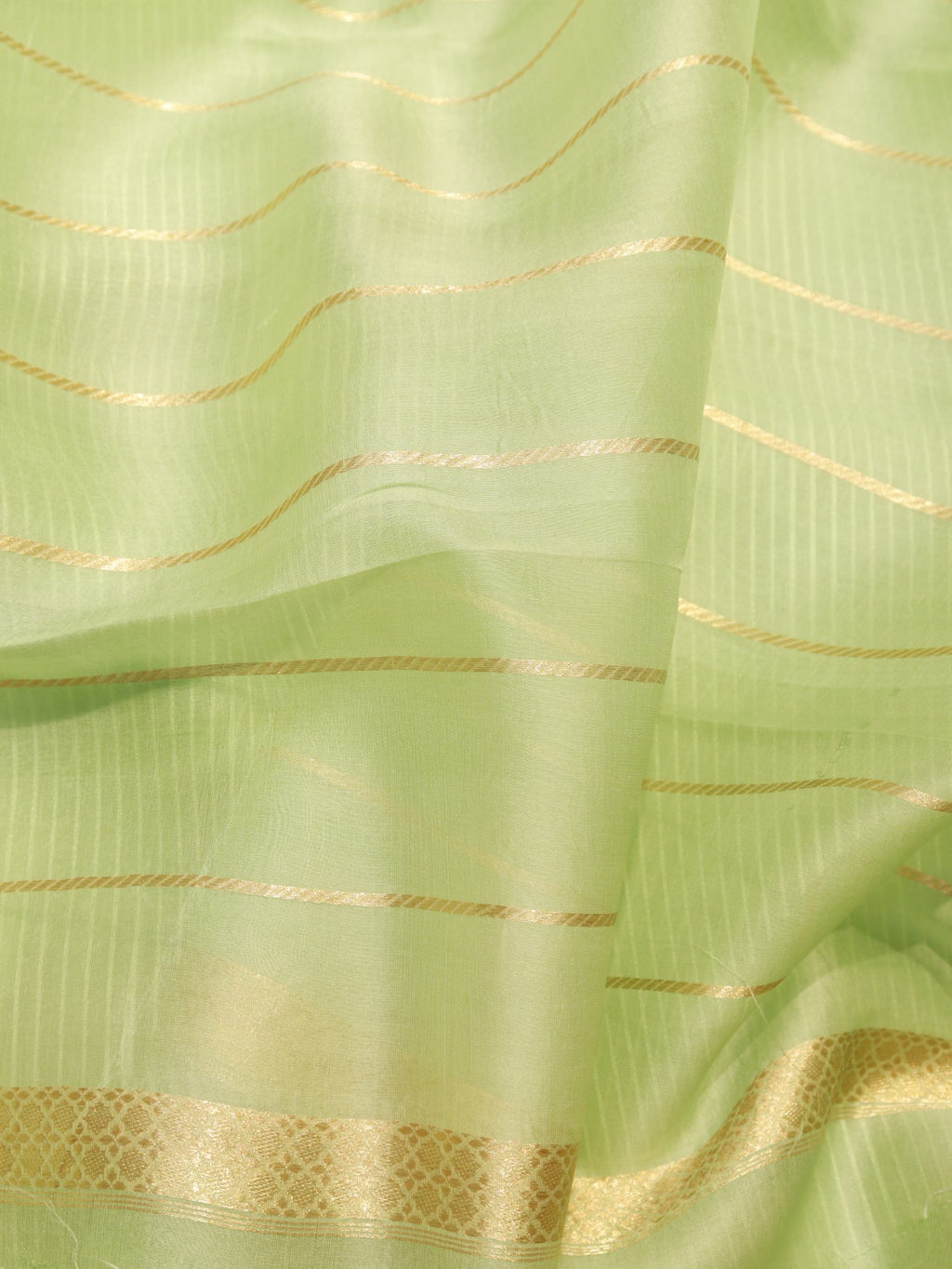Green Kora Silk Banarasi saree texture detail – Hikayat Banaras