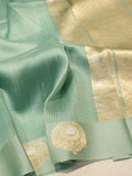 Mint Kora Silk Banarasi saree front drape view – Hikayat Banaras