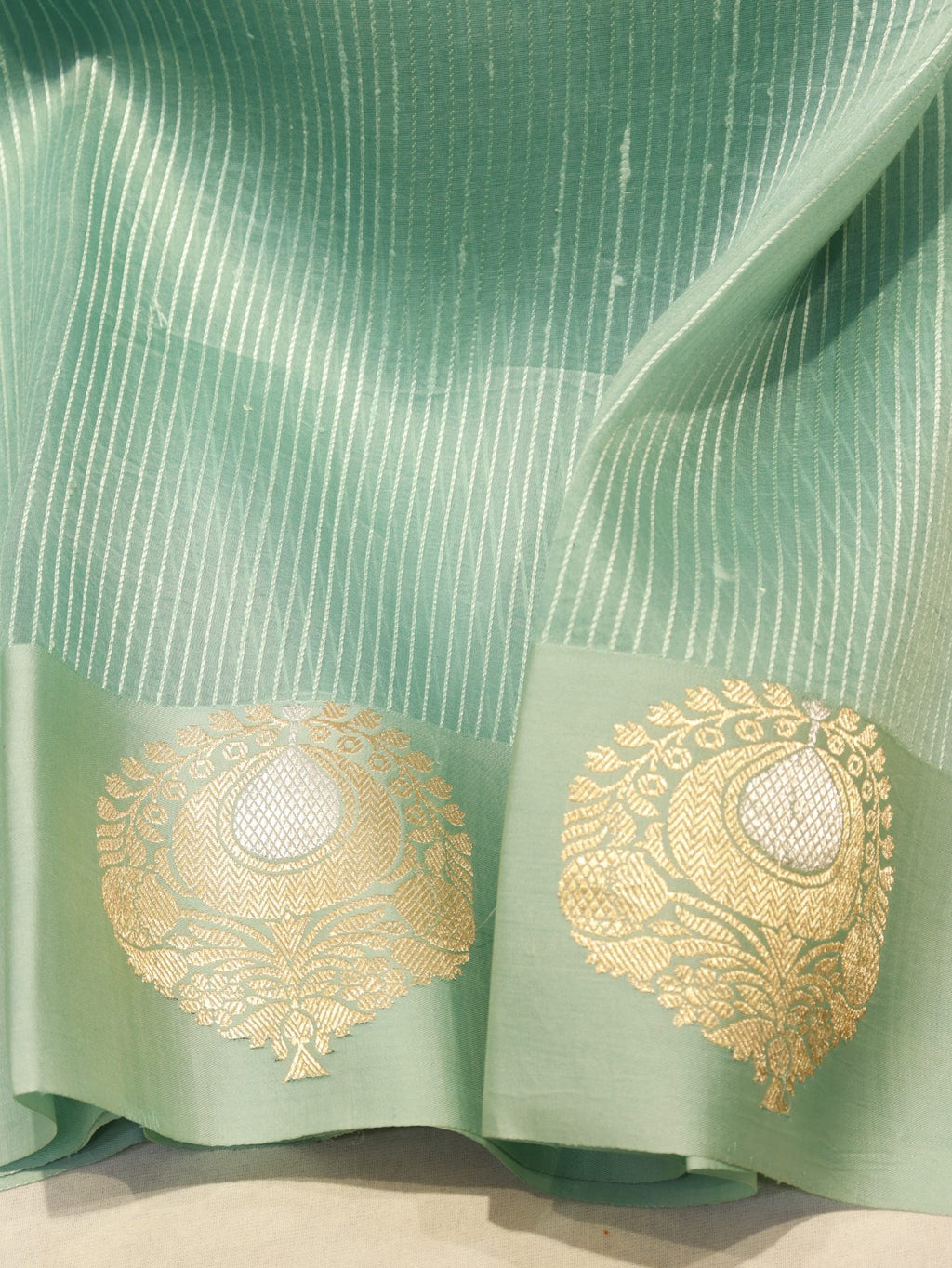 Mint Kora Silk Banarasi saree blouse piece – Hikayat Banaras