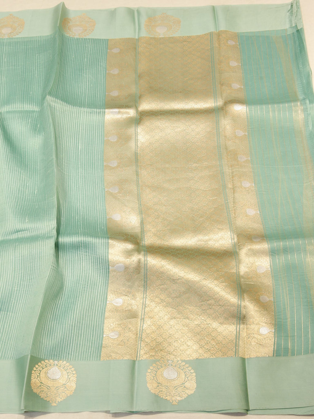 Mint Kora Silk Banarasi saree full spread – Hikayat Banaras