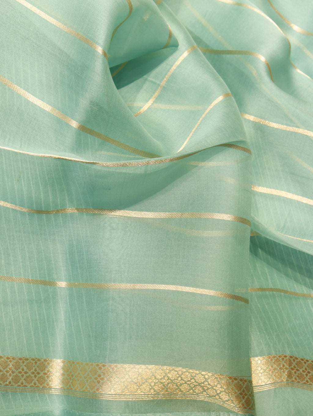 Mint Kora Silk Banarasi saree texture detail – Hikayat Banaras