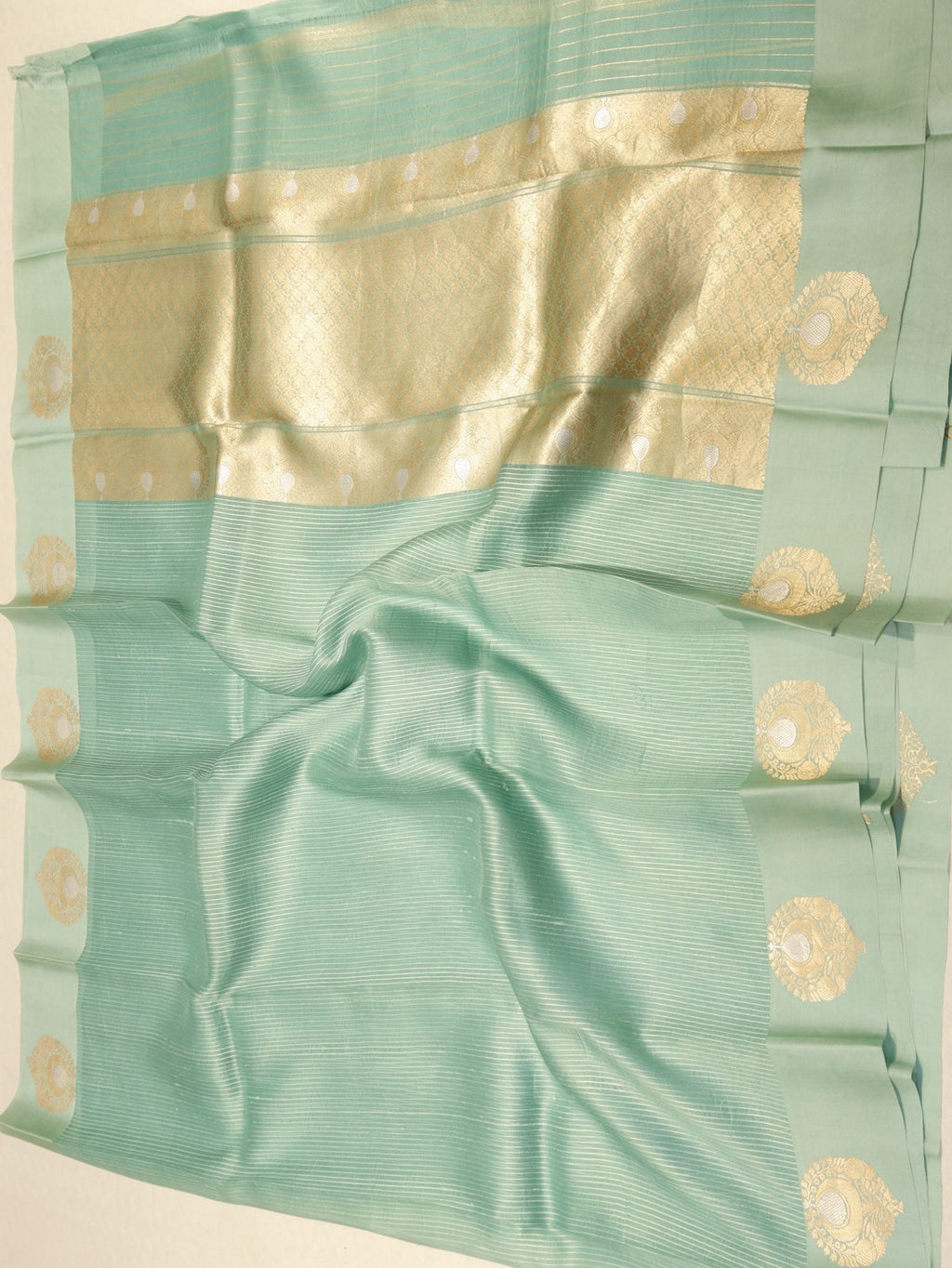 Mint Kora Silk Banarasi saree zari work detail – Hikayat Banaras