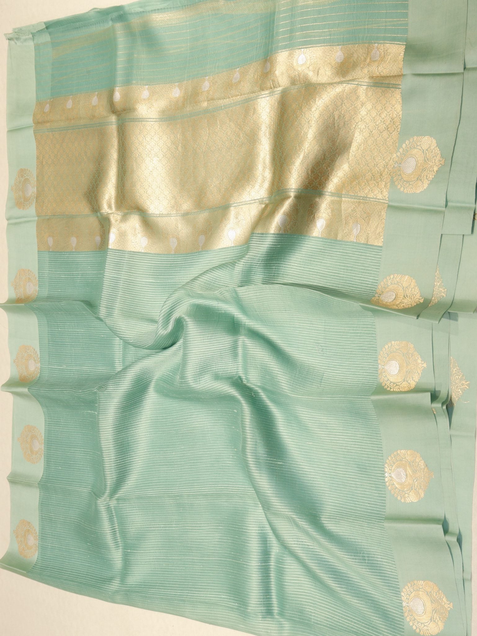 Mint Kora Silk Banarasi saree zari work detail – Hikayat Banaras