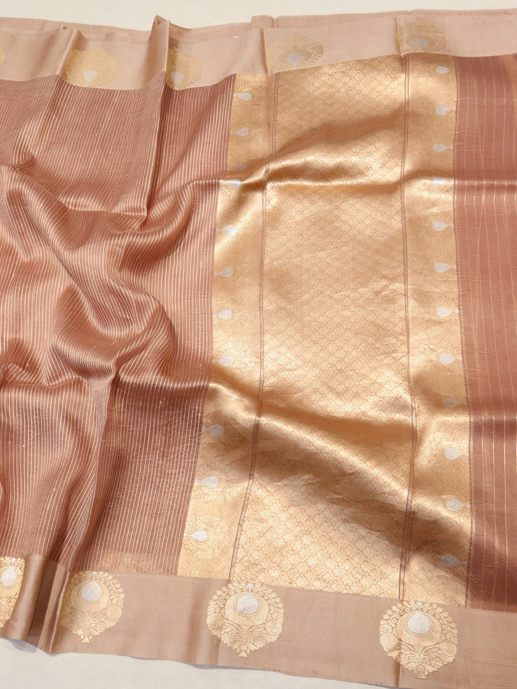 Coffee Brown Kora Silk Banarasi saree full spread – Hikayat Banaras