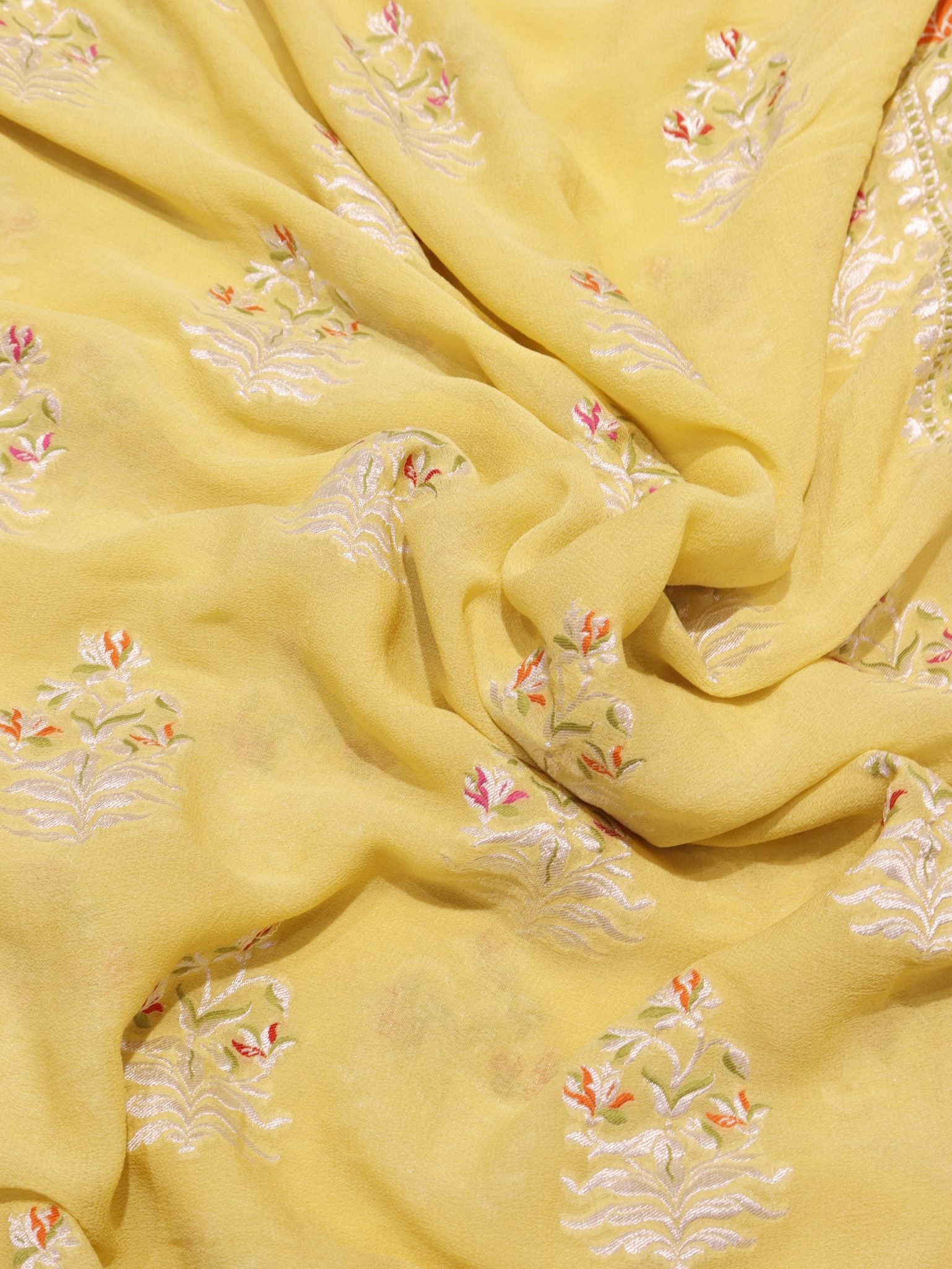 Yellow Khaddi Georgette Banarasi saree blouse piece – Hikayat Banaras
