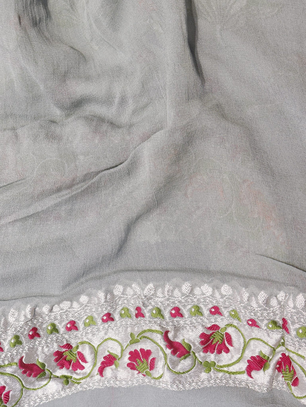 Grey Khaddi Georgette Banarasi saree zari work detail – Hikayat Banaras