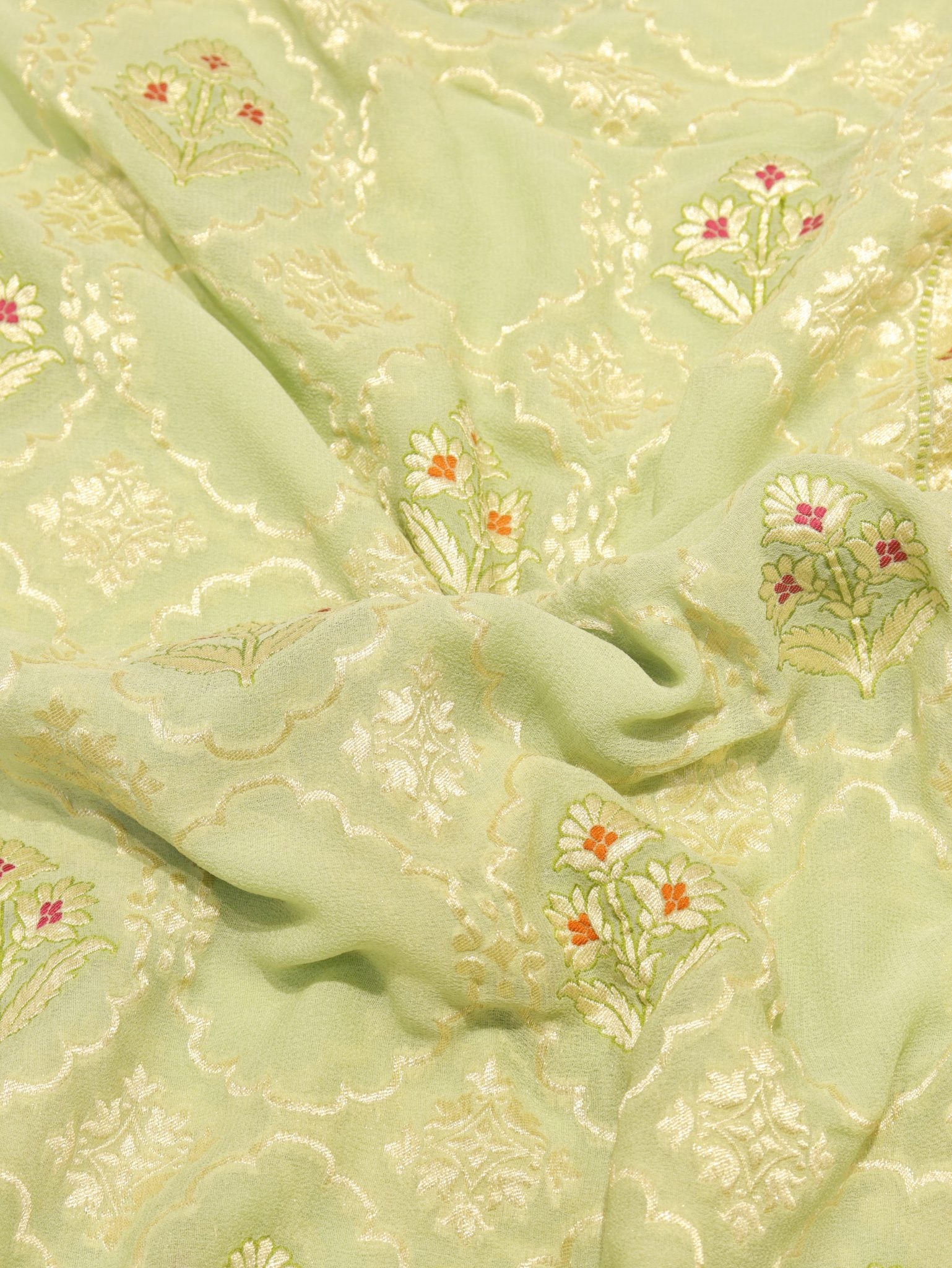 Green Khaddi Georgette Banarasi saree blouse piece – Hikayat Banaras