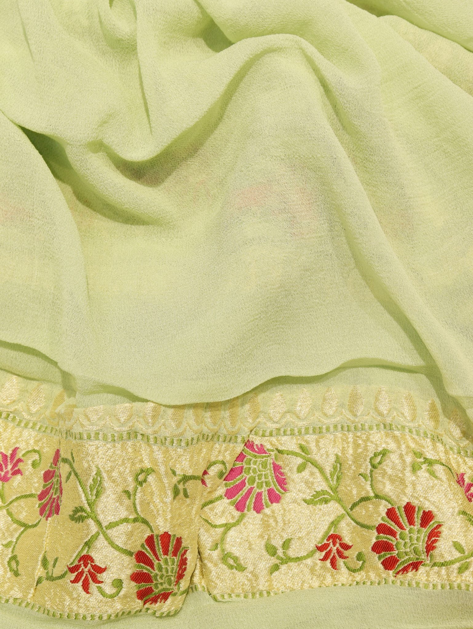 Green Khaddi Georgette Banarasi saree zari work detail – Hikayat Banaras