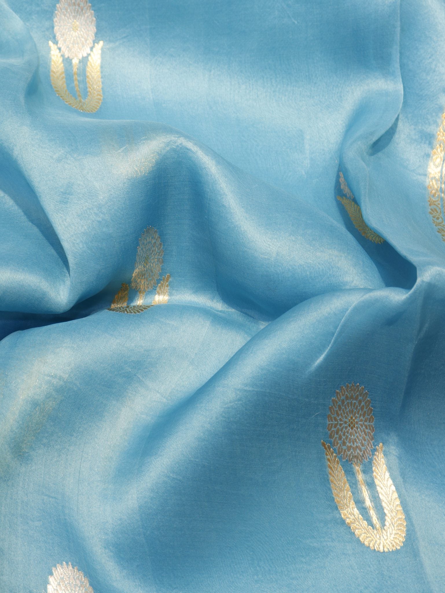 Sky Blue Kora Silk Banarasi saree blouse piece – Hikayat Banaras
