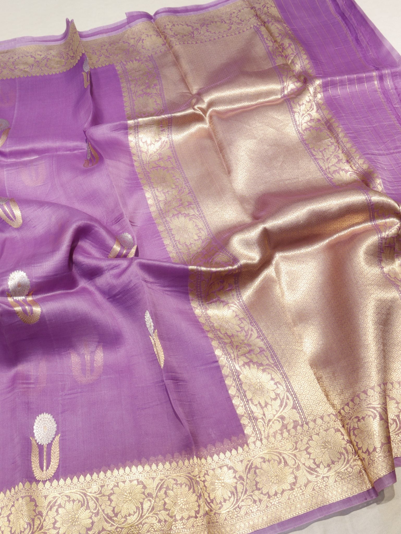 Lavender Kora Silk Banarasi saree blouse piece – Hikayat Banaras